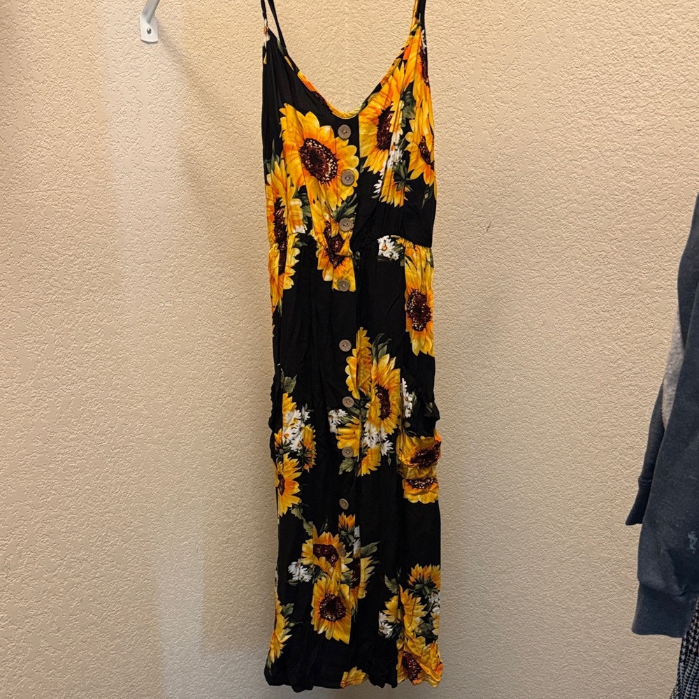 Seven7 Black Midi Dress with Yellow Floral Pattern